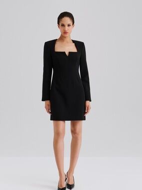 By Malina Tailored Black Mini Dress with Notch Square Neck